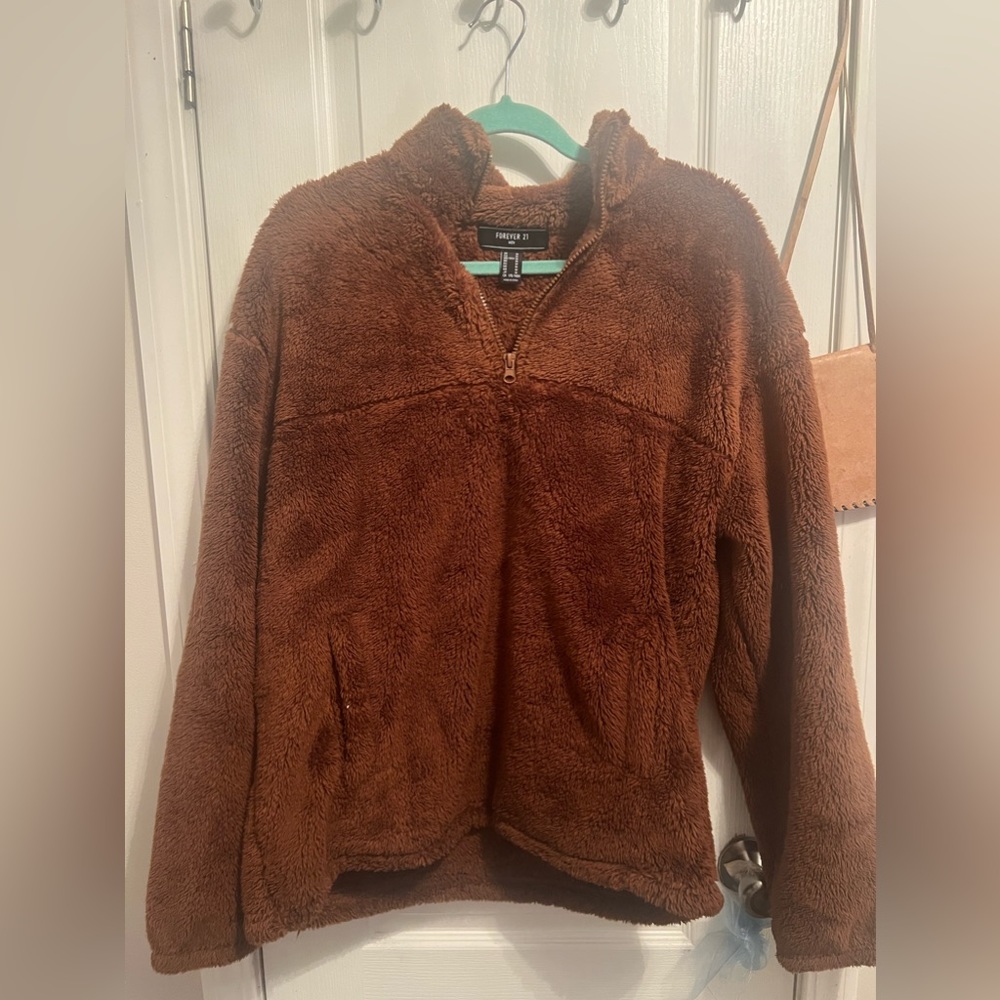 Brown Forever 21 1/4 zip Teddy jacket